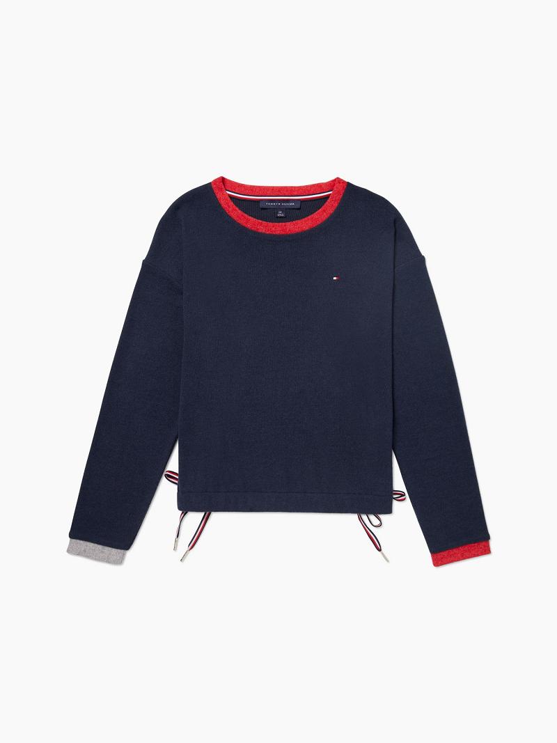 Női Tommy Hilfiger Essential Tie-Hem Pulóverek Sötétkék | HU 389FDN